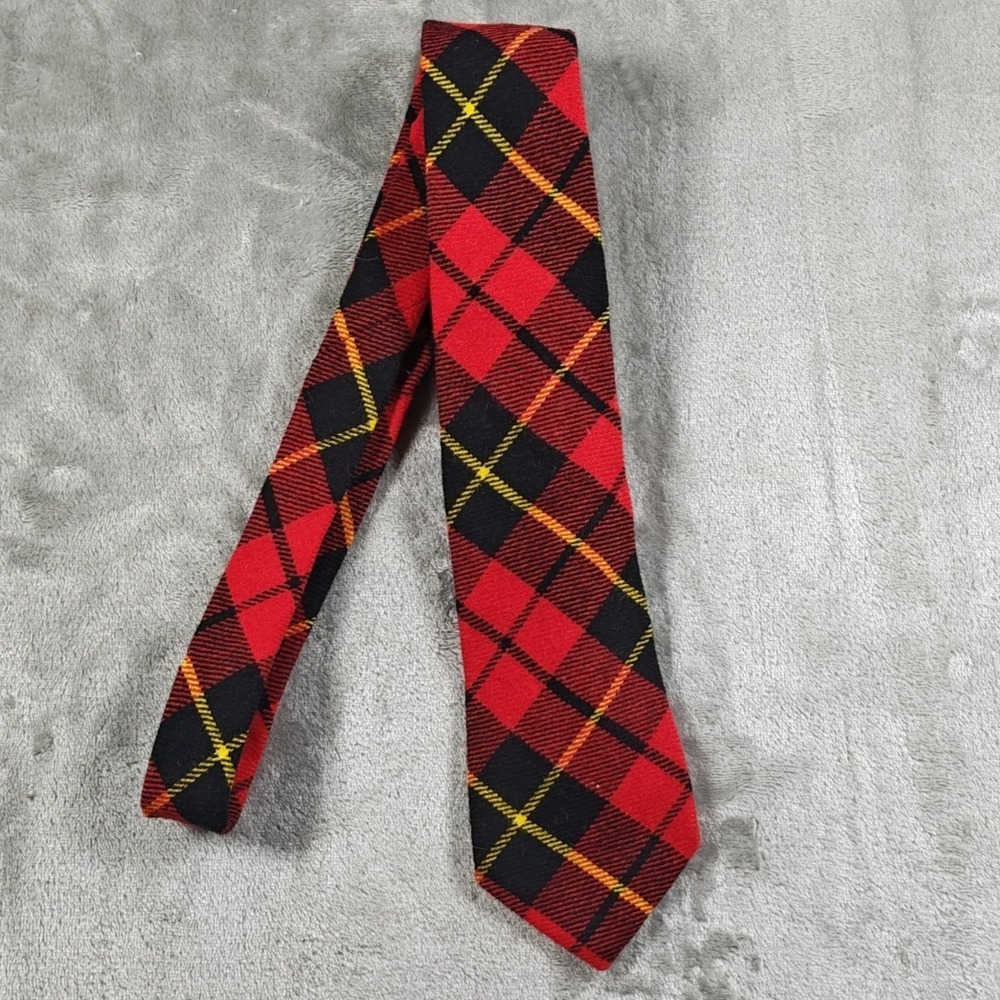 Vintage Polo Ralph Lauren Tie Men 53.5x3.2 Red Plaid Wool Preppy Scotland Preppy